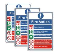 Yuzkouge Fire Action Notice Sign - 3 Pack, 20 x 30 cm Rust Free Aluminum Fire Safety Sign, Weatherproof, Fade Resistant, Easy Mounting.