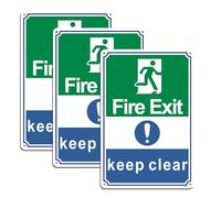 Yuzkouge Fire Exit Keep Clear Sign 3 Pack, Rust Free Aluminum | 20x30cm Fire Safety Sign, Weatherproof, Fade Resistant,Pre-drilled Mounting Holes Sharp Legible Printing