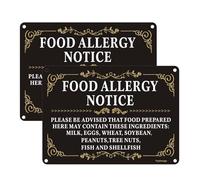 Yuzkouge Food Allergy Notice Sign - 2 Pack, 10” x 7” Rust Free Aluminum Food Allergy Warning For Business Restaurant, Weatherproof, Fade Resistant, Easy Mounting.