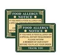 Yuzkouge Food Allergy Notice Sign - 2 Pack, 25 x 18 cm Rust Free Aluminum Food Allergy Warning For Business Restaurant, Weatherproof, Fade Resistant, Easy Mounting.