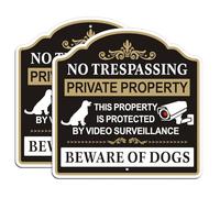 Yuzkouge No Trespassing Beware of Dogs Sign - 2 Pack, 10” x 10” Rust Free Aluminum Private Property Sign, Weatherproof, Fade Resistant, Easy Mounting.