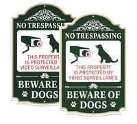 Yuzkouge No Trespassing Beware of Dogs Sign - 2 Pack, 12” x 8” Rust Free Aluminum Private Property Sign, Weatherproof, Fade Resistant, Easy Mounting.