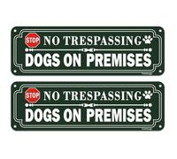 Yuzkouge No Trespassing Dogs On Premises Sign - 2 Pack, 10” x 3” Rust Free Aluminum Yard Sign, Weatherproof, Fade Resistant, Easy Mounting.