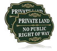 Yuzkouge Private Land No Public Right of Way Sign Aluminum 25x18cm | 2 Pack Sturdy Durable Pre-drilled Mounting Holes Sharp Legible Printing Weatherproof, Fade Resistant