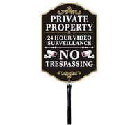 Yuzkouge Private Property 24 Hour Video Surveillance No Trespassing Sign With Stake, 10” x 14” Rust Free Aluminum Private Property Sign with 2.9 Feet Stake(Detachable)