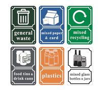 Yuzkouge Recycling Bins Stickers Self Adhesive Aluminum Sign - 6 Pack, 150 × 100 mm Waterproof General Waste Decals Removable Mixed Recycling Signs for Outdoor