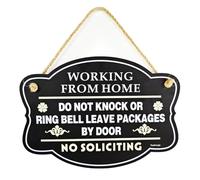 Yuzkouge Working From Home Sign, No Soliciting, PVC Material, 10” x 7” Double-Sided Privacy Sign for Door, Black, Minimalist Style