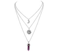 YUZNA 1 Piece Crystal Pendant Necklace, Gothic Sun and Moon Necklace for Women, Witch Accessories, Layered Crescent Moon Necklace for Women, Goth Witch Necklace, Y2k Accessories Jewellery