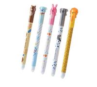 YUZNA 5 Pcs Erasable Gel Pens Set with Heat Sensitive Erasable Ink Range Ink Color and Barrel Designs 0.5mm Tip Lion, Koala, Rabbit, Dog, Bear (3 Black and 2 Blue)