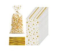 YUZNA Pack of 50 Cellophane Bags with Star Print, Clear Cookie Bags with 60 Drawstrings - Airtight Sealed for Fresh Cookies & Safe Gift Wrapping for Christmas & Party