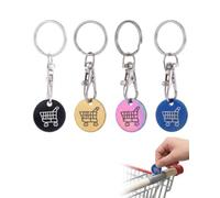 YUZNA Shopping Trolley Token, Pack of 4, Black, Gold, Colourful Blue, Metal Key Ring with Carabiner Hook, Pull-Out Prevents Loss of Cars, Secure Hold Against Betrayal in the Car