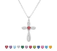 YV-cozx Women's Cross Necklace, Infinite Cross Pendant, 925 Sterling Silver Chain, Heart-shaped Birthstone Religious Cross Jewelry, Birthday Christmas, Valentine's Day Gift For Girlfriend And Wife, A