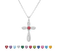 YV-cozx Women's Cross Necklace, Infinite Cross Pendant, 925 Sterling Silver Chain, Heart-shaped Birthstone Religious Cross Jewelry, Birthday Christmas, Valentine's Day Gift For Girlfriend And Wife, A