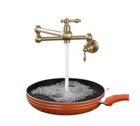 YVAAASIYC Brass Pot Filler Faucet Wall Mounted Over Stove Water Faucet 2 Handles Folding Stretchable Pot Filler Faucets Tap(Brushed Gold)