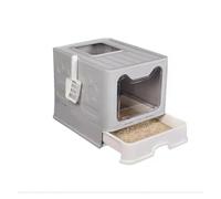 YVAAASIYC Collapsible Litter Pan with Lid, Enclosed, Top Entry Splash-Proof Cat Toilet, Easy to Clean, with Scoop(Grey)