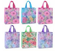 YVAINE 12 Floral Gift Wrap Tote Bags with Handle,Wildflowers Spring Reusable Non Woven Treat Bags for Candy Goodie Treat Mother's Day Wedding Birthday Baby Bridal Shower Spring Party Supplies