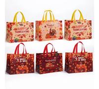 YVAINE 12 Pcs Thanksgiving Day Turkey Gobble Gift Bags,Happy Thanksgiving Non-Woven Reusable Bags Give Thanks Maple Leaves Pumpkin Treat Tote Bags for Fall Giving Thanks Friendsgiving Party Supplies