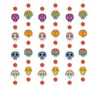 YVAINE 6 Strings Halloween Day of The Dead Sugar Skull Marigold Flowers Garland,40 inch Dia de Los Muertos Hanging Decoration Banner Garland for Home Mantel Altar Decorations Party Supplies