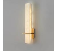 YVAMNAD Alabaster Wall Sconces Modern Marble Wall Lamps Gold Sconce Lights With 3000K Warm Light LED Natural Alabaster Sconce Lighting White Stone Wall Mount Lamp Bathroom Vanity Light Fixture For Sta