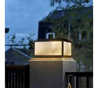 YVAMNAD Outdoor Post Caps Light Modern Black Post Lights With Frosted Glass Deck Fence Cap Light Waterproof Aluminum Column Lights Pillar Lamp Outside Housing Landscape Pathway Lights For Patio Garden