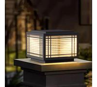 YVAMNAD Outdoor Post Caps Lights Modern Post Light Fixtures Column Lighting Hardwired Black Deck Fence Cap Lights Waterproof Outside Pillar Lamp Exterior Housing Pedestal Lantern Entrance Villa Path