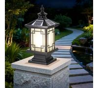YVAMNAD Outdoor Solar Post Light Fixtures 15.7In Solar Lamp Post Light with Pier Mount Base Column Caps Lights Exterior Solar Powered Fence Post Light Fixtures for Outside Yard Garden Pedestal Pillar