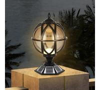 YVAMNAD Outdoor Solar Post Light Fixtures 17.7In Victorian Globe Post Caps Lights Modern Solar Powered LED Column Caps Lamps With Amber Glass Waterproof Pillar Lights Patio Fence Deck Caps Pedestal La