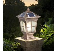 YVAMNAD Outdoor Solar Post Light Fixtures Solar Lamp Post Light Fixture With Remote Control Column Caps Lamps Outdoor Waterproof IP65 Pillar Lamps Outside Housing Porch Pedestal Lights Fence Deck Ligh
