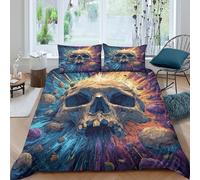 YVASPQRTW 3D Bone Skull Bed Set Soft Microfibre Breathable Skull Bedding Quilt with Pillow Cases For Girls/Kids/Boys/Adults Bedroom Decoration Double（200x200cm）
