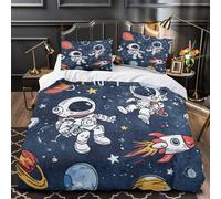 YVASPQRTW Astronauts in space 3D Pattern Duvet Cover 3pc Premium Microfibre Easy Care Cartoon space adventure Quilt Cover 2 Pillowcases Concealed Zipper Bedding Couples & Families Single (135x200cm)