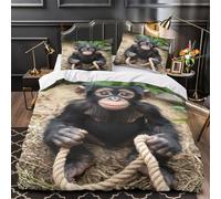 YVASPQRTW Baby monkey 3D Digital Print Duvet Cover Set 3pcs Microfibre Anti-Fade Cute wildlife photography Duvet Insert Cover 2 Pillowcases Zip Closure Bedding Boys Bedroom Double（200x200cm）