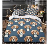 YVASPQRTW Beagle dog faces 3D Print Comforter Cover 3-Piece Microfiber Durable Skin-Friendly Cartoon illustration Duvet Cover 2 Pillow Shams Hidden Zipper Home Decor Kids Bedroom Single (135x200cm)
