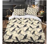 YVASPQRTW black crows 3D Printed Duvet Insert Cover 3pc Ultra-Soft Microfibre Light gothic night scene Quilt Cover 2 Pillowcases Concealed Zipper Bed Linen Teens Bedroom Double（200x200cm）