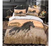 YVASPQRTW Black horse galloping 3D Digital Print Comforter Cover 3-Piece Premium Microfibre Stain-Resistant Quilt Cover 2 Pillow Shams Zippered Closure Bed Ensemble Family Guests King（220x240cm）