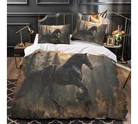 YVASPQRTW Black horse galloping 3D Pattern Comforter Cover 3-Piece Premium Microfibre Stain-Resistant Quilt Cover 2 Pillow Shams Zippered Closure Bed Ensemble Family & Guests Super king（260x220cm）