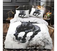 YVASPQRTW Black horse galloping 3D Printing Comforter Cover 3-Piece Microfiber Breathable Soft Duvet Cover 2 Matching Pillowcases Durable Home Decor Family Bedroom Super king（260x220cm）