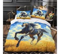 YVASPQRTW black horse galloping 3D Printing Comforter Cover 3pcs Microfibre Fade-Resistant Soft fantasy Quilt Cover 2 Pillow Shams Zipper Closure Bed Linen Family & Guests Super king（260x220cm）