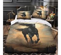 YVASPQRTW Black horse galloping 3D Printing Comforter Cover 3pcs Microfibre Skin-Friendly Dynamic animal Duvet Cover 2 Pillow Shams Zippered Closure Lightweight Family Guests Super king（260x220cm）