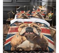 YVASPQRTW Bulldog portrait 3D Printing Duvet Cover 3pcs Microfiber Easy Care Bedroom Decor British flag Comforter Cover 2 Pillowcases Hidden Zipper Breathable Kids & Teens Double（200x200cm）