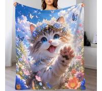 YVASPQRTW Cat Flower 3D Printed Throw Blanket Microfiber Soft Sofa