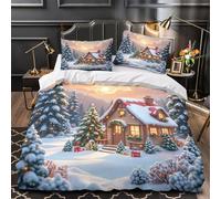 YVASPQRTW Christmas cabin 3D Printed Comforter Cover 3pcs Microfibre Fade-Resistant Soft Winter fairy tale scene Quilt Cover 2 Pillow Shams Zipper Closure Bed Linen Family & Guests Single（140x200cm）