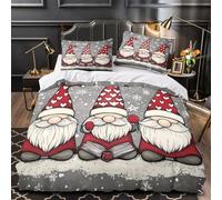 YVASPQRTW Christmas gnomes 3D Digital Print Duvet Cover Set 3pcs Ultra-Soft Microfibre Skin-Friendly Quilt Cover 2 Pillow Shams Zippered Closure Machine Washable Kids Teens Room King（220x240cm）