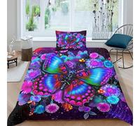 YVASPQRTW Colorful Butterfly Flowers Luxury Duvet Quilt Romantic Butterfly Bedding Set Super Soft Microfiber With Zipper Closure for Children And Adults Single（135x200cm）