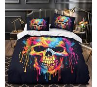 YVASPQRTW colorful skull 3D Printing Comforter Cover 3pcs Microfibre Fade-Resistant Soft vibrant graffiti Quilt Cover 2 Pillow Shams Zipper Closure Bed Linen Family & Guests King（220x240cm）