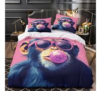 YVASPQRTW Cool Monkey 3D Printing Comforter Cover 3pcs Ultra-Soft Microfibre Skin-Friendly Pop Quilt Cover 2 Pillow Shams Zippered Closure Machine Washable Kids & Teens Single (135x200cm)