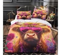 YVASPQRTW Cow with hearts 3D Pattern Comforter Cover 3pcs Microfibre Stain-Resistant Vintage cartoon Duvet Insert Cover 2 Pillow Shams Zippered Closure Bed Linen Adults Families Super king（260x220cm）