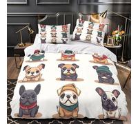 YVASPQRTW Cute bulldog pups 3D Printing Duvet Insert Cover 3pc Ultra-Soft Microfibre Light cartoon winter Quilt Cover 2 Pillowcases Concealed Zipper Bed Linen Teens Bedroom Single (135x200cm)