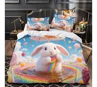 YVASPQRTW Cute bunny 3D Printed Comforter Cover 3pcs Microfibre Fade-Resistant Soft Fantasy candy world Quilt Cover 2 Pillow Shams Zipper Closure Bed Linen Family & Guests Super king（260x220cm）