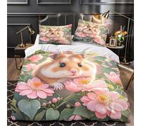 YVASPQRTW Cute hamster 3D Digital Print Comforter Cover 3-Piece Microfiber Breathable Soft Floral garden scene Duvet Cover 2 Matching Pillowcases Durable Home Decor Family Bedroom King（220x240cm）