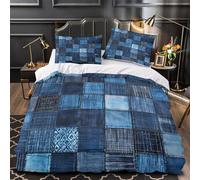 YVASPQRTW Denim patchwork 3D Printing Comforter Cover 3-Piece Microfiber Durable Skin-Friendly Blue textile design Duvet Cover 2 Pillow Shams Hidden Zipper Home Decor Kids Bedroom Single（140x200cm）